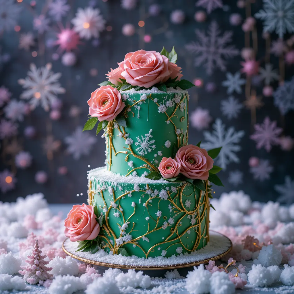 Gothic neon green new year cake with roses