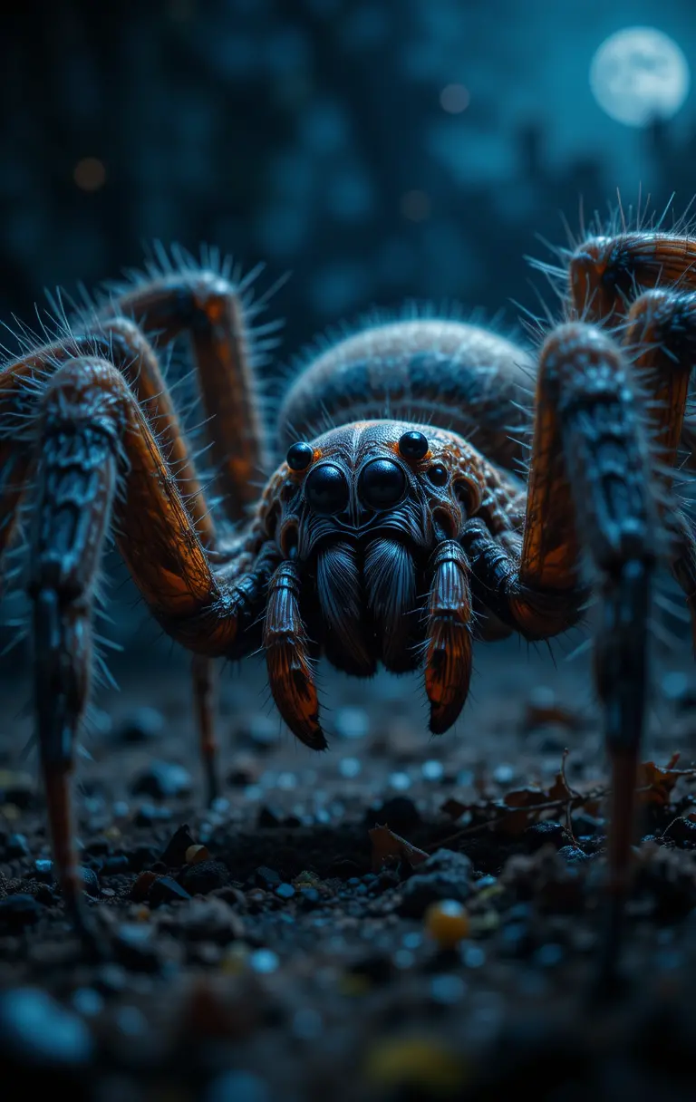 Close up of a giant wolf spider in dramatic light