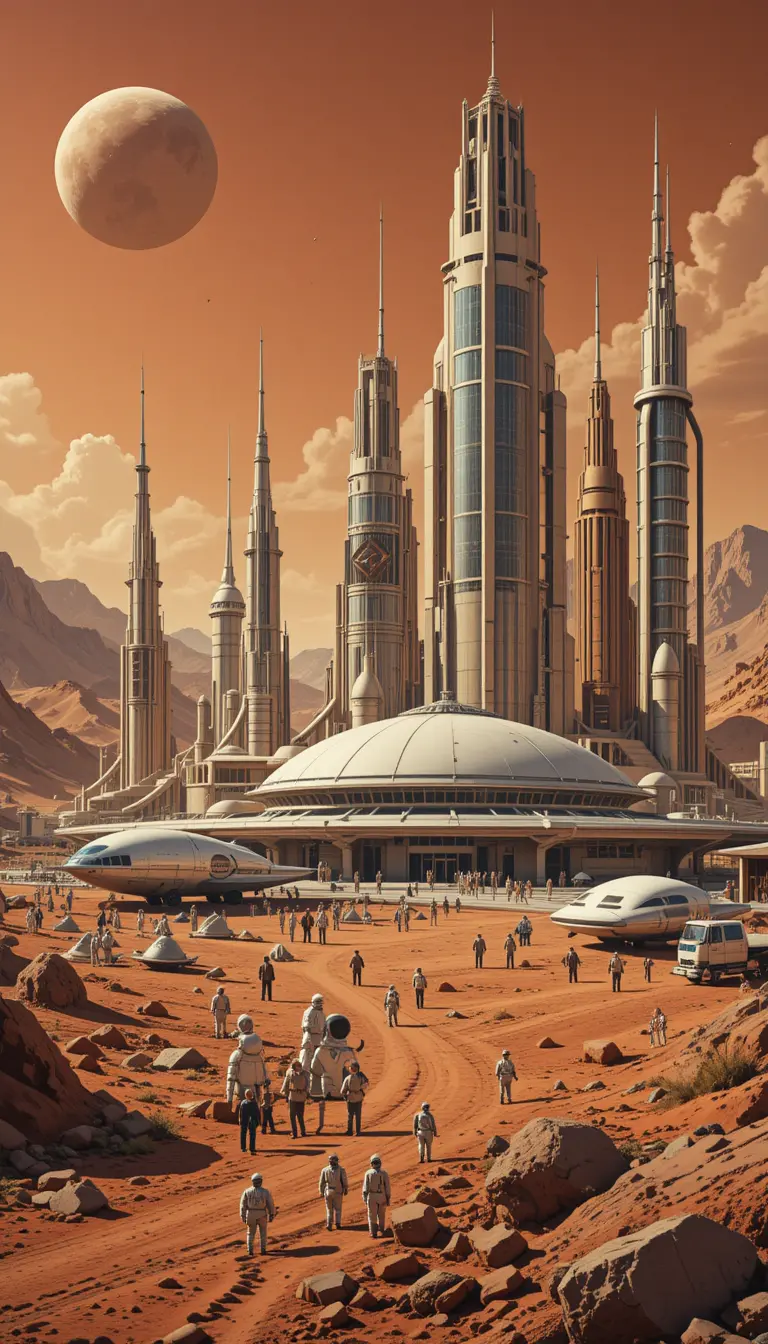 Futuristic Life On Mars With Retrofuturistic Cityscape