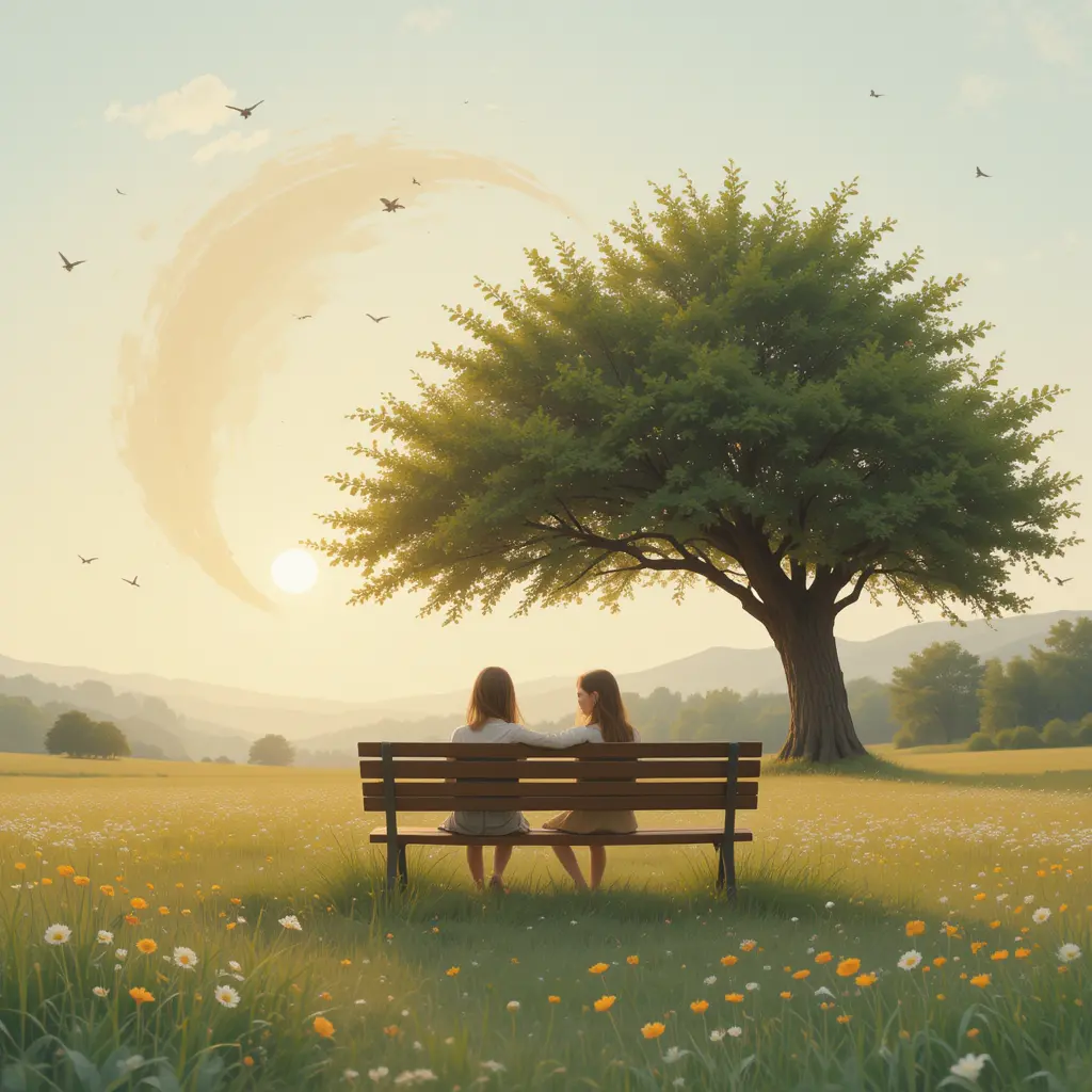 Shy girl sitting alone on a park bench