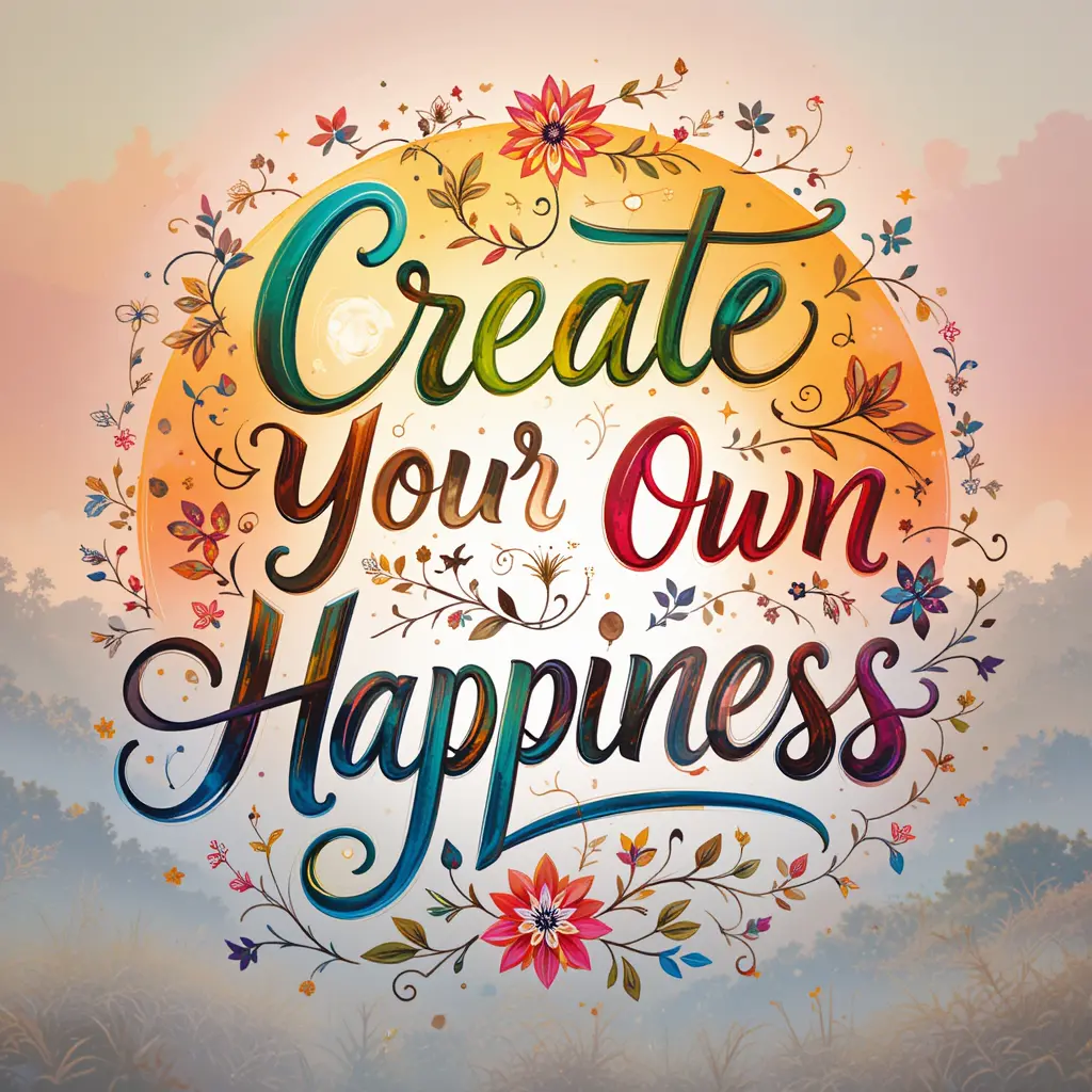 Colorful typographic poster with create your own happiness quote
