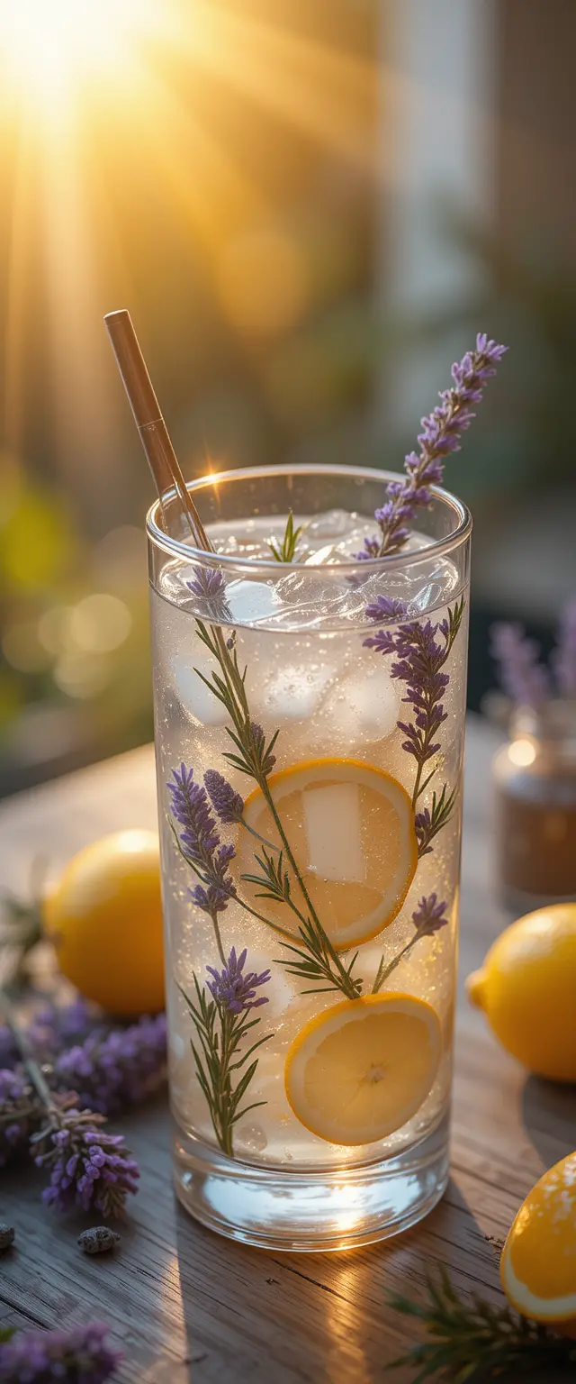 High angle view of infused water with herbs and lemon