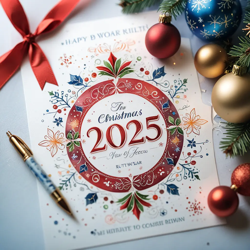 New Year holiday invitation in bright Christmas watercolor style