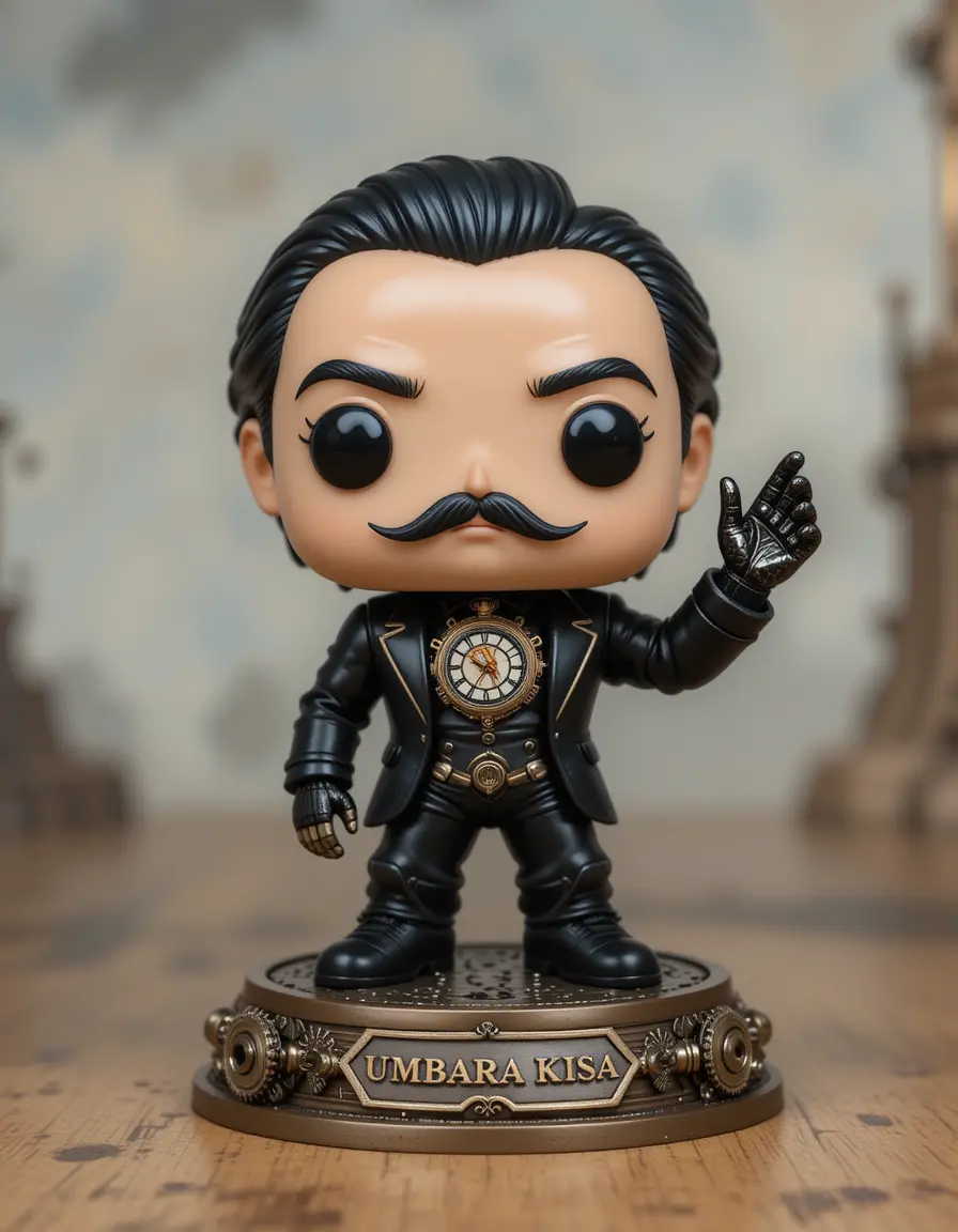 Steampunk cyborg vinyl figure with mechanical watch