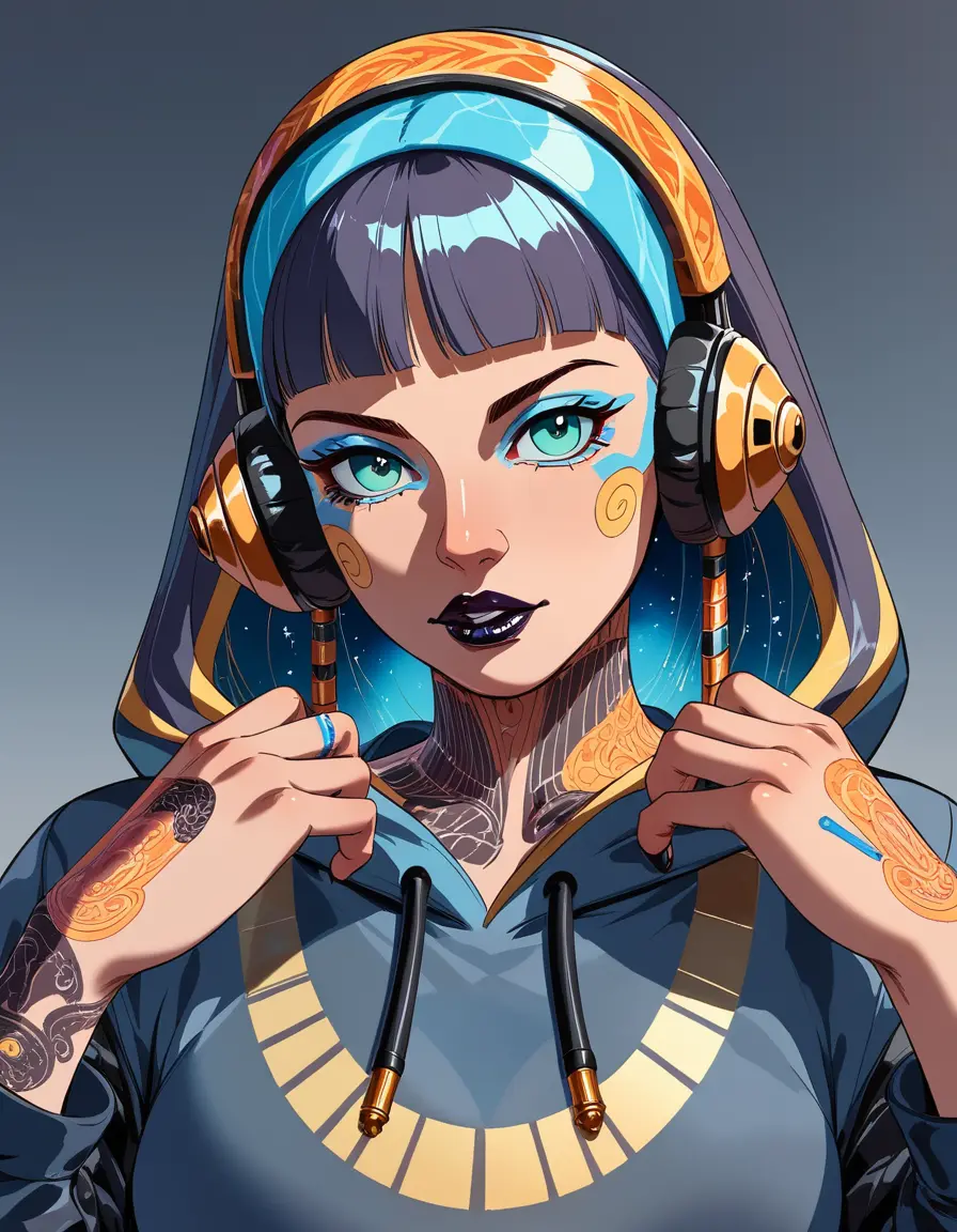 Modern Cleopatra Portrait With Cosmic Streetwear Art