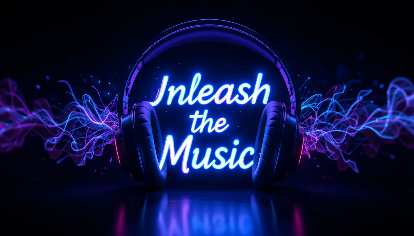 Sleek neon headphones with unleash the music text