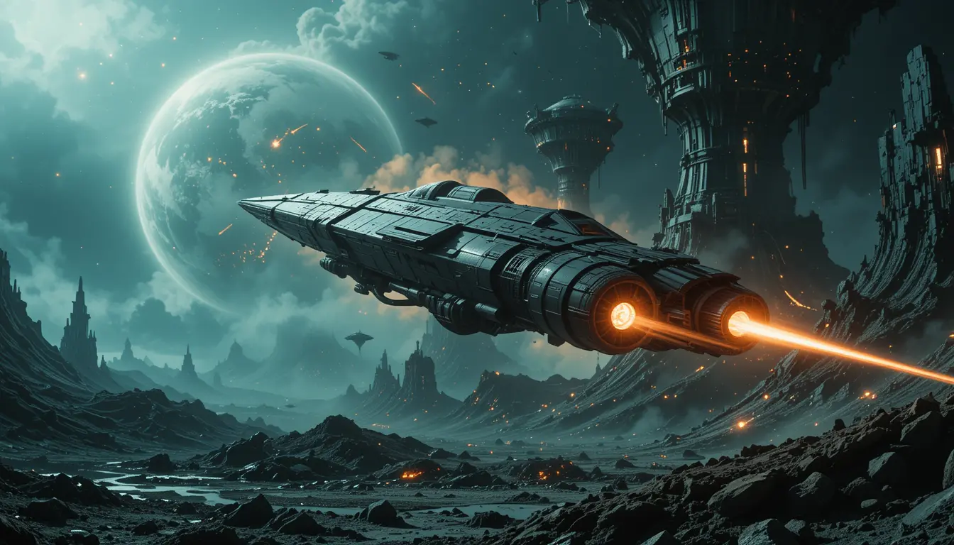 Spaceship Struggling To Escape A Mysterious Alien Planet