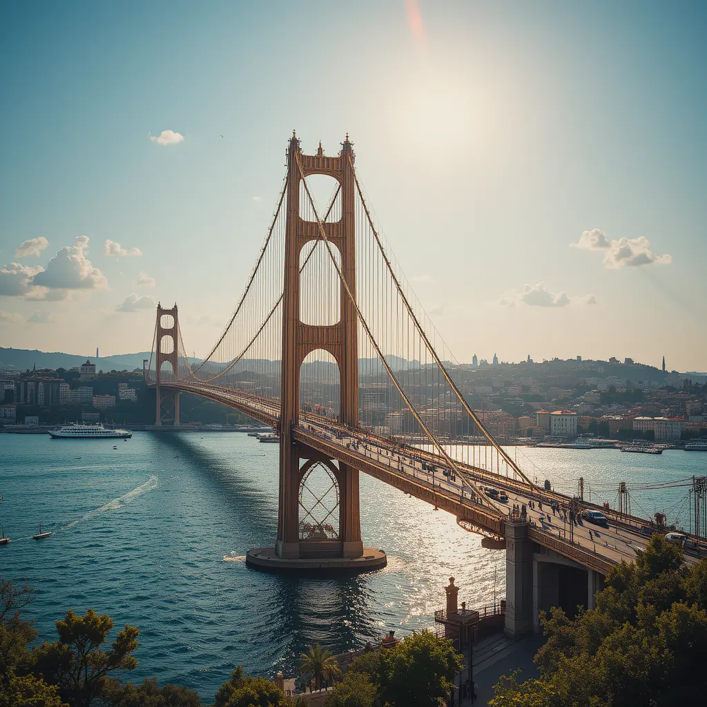 Istanbul Bosphorus Bridge Over Turquoise Waters At Sunset