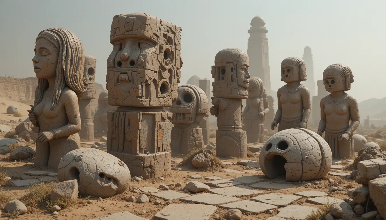 Ancient Clay Relics In A Desolate Post Apocalyptic Landscape