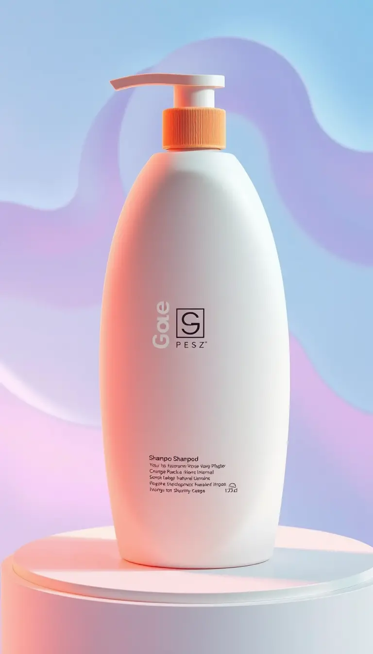 Minimalist shampoo bottle on abstract gradient background