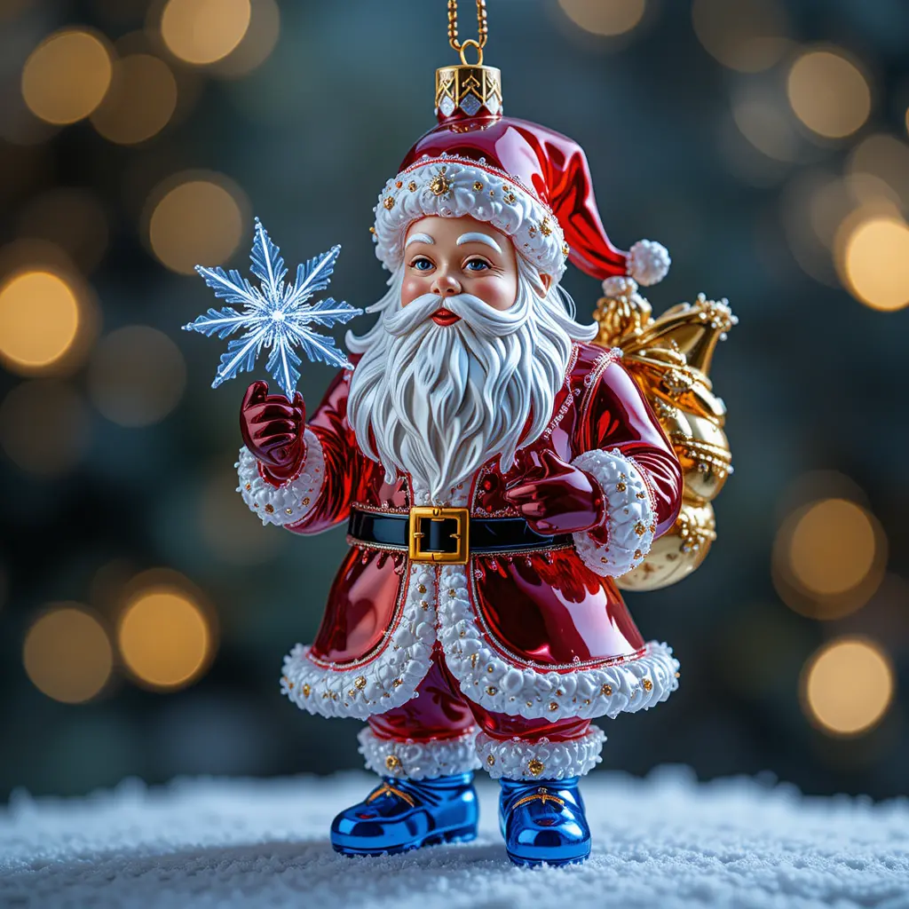 Glass santa claus christmas ornament with snowflake detail