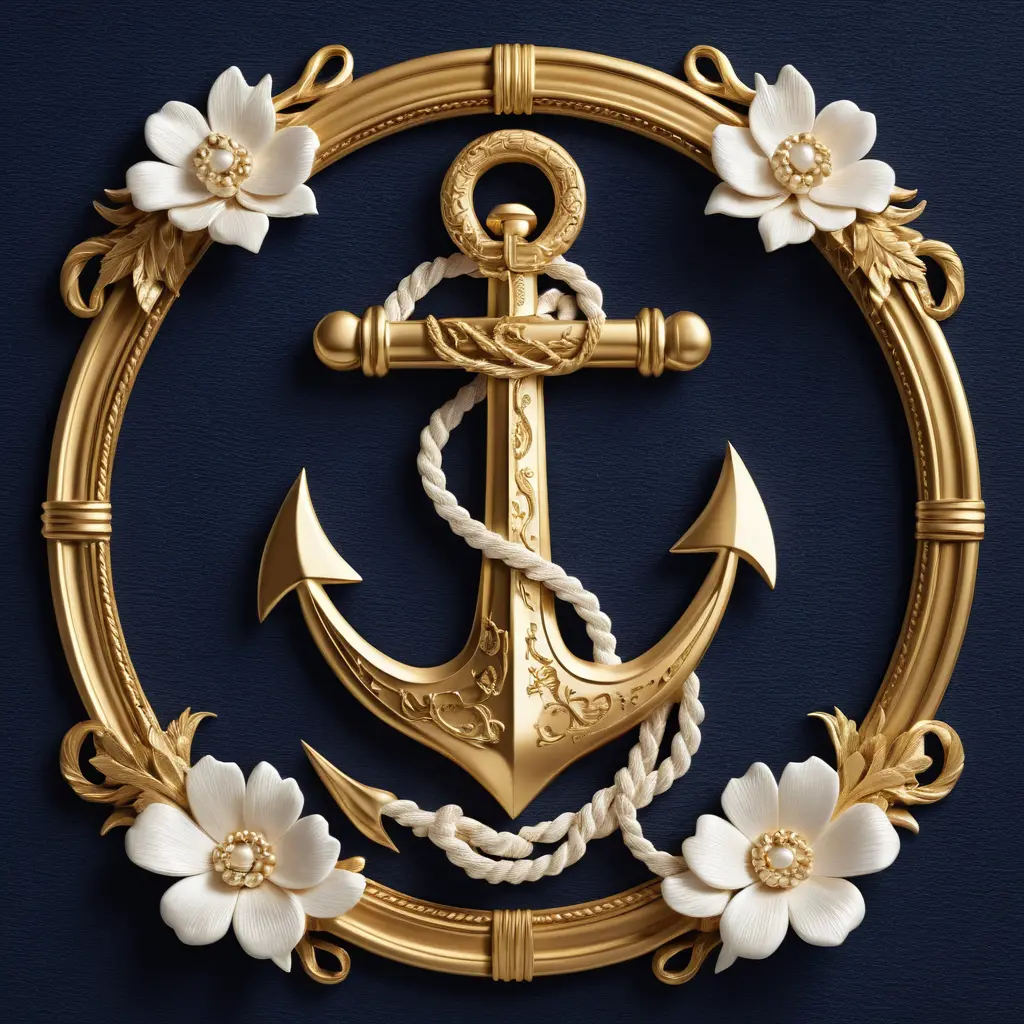 Luxurious nautical logo with ornate anchor and golden frame
