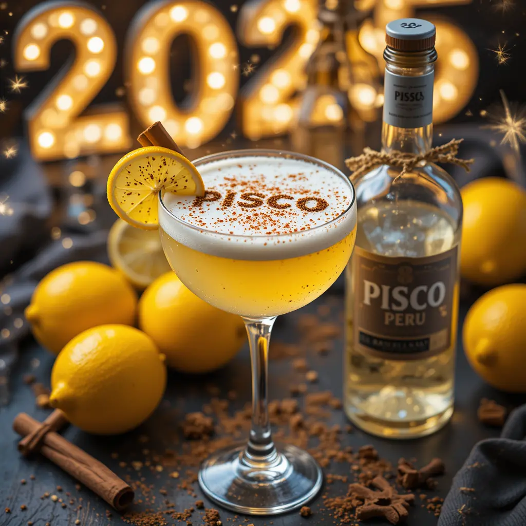 High angle view of festive pisco sour cocktail illustration