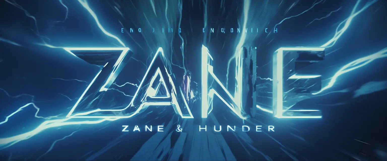 Cinematic warped thunder typography banner with zane title