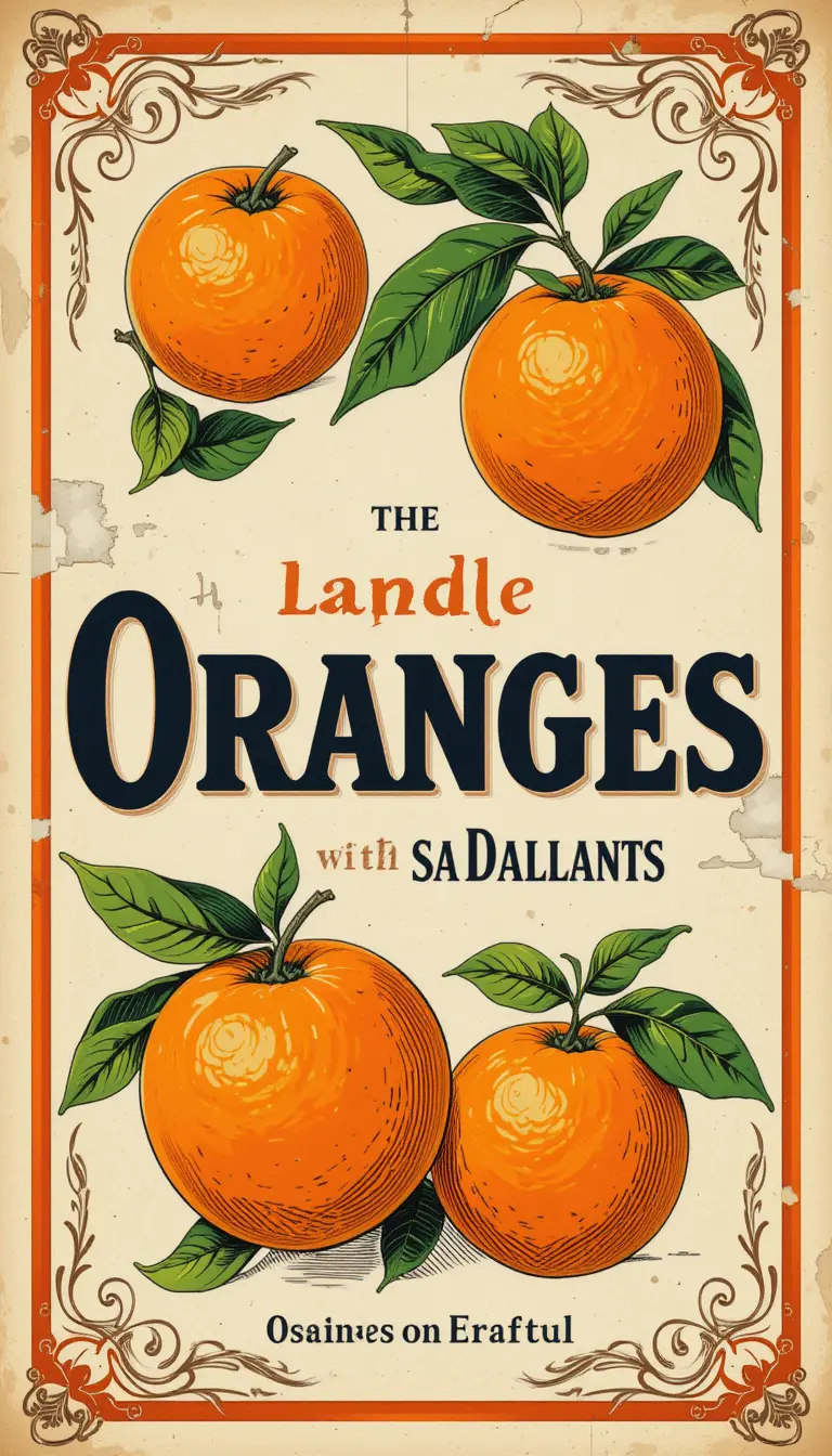 Vintage fruit crate label with hand drawn oranges