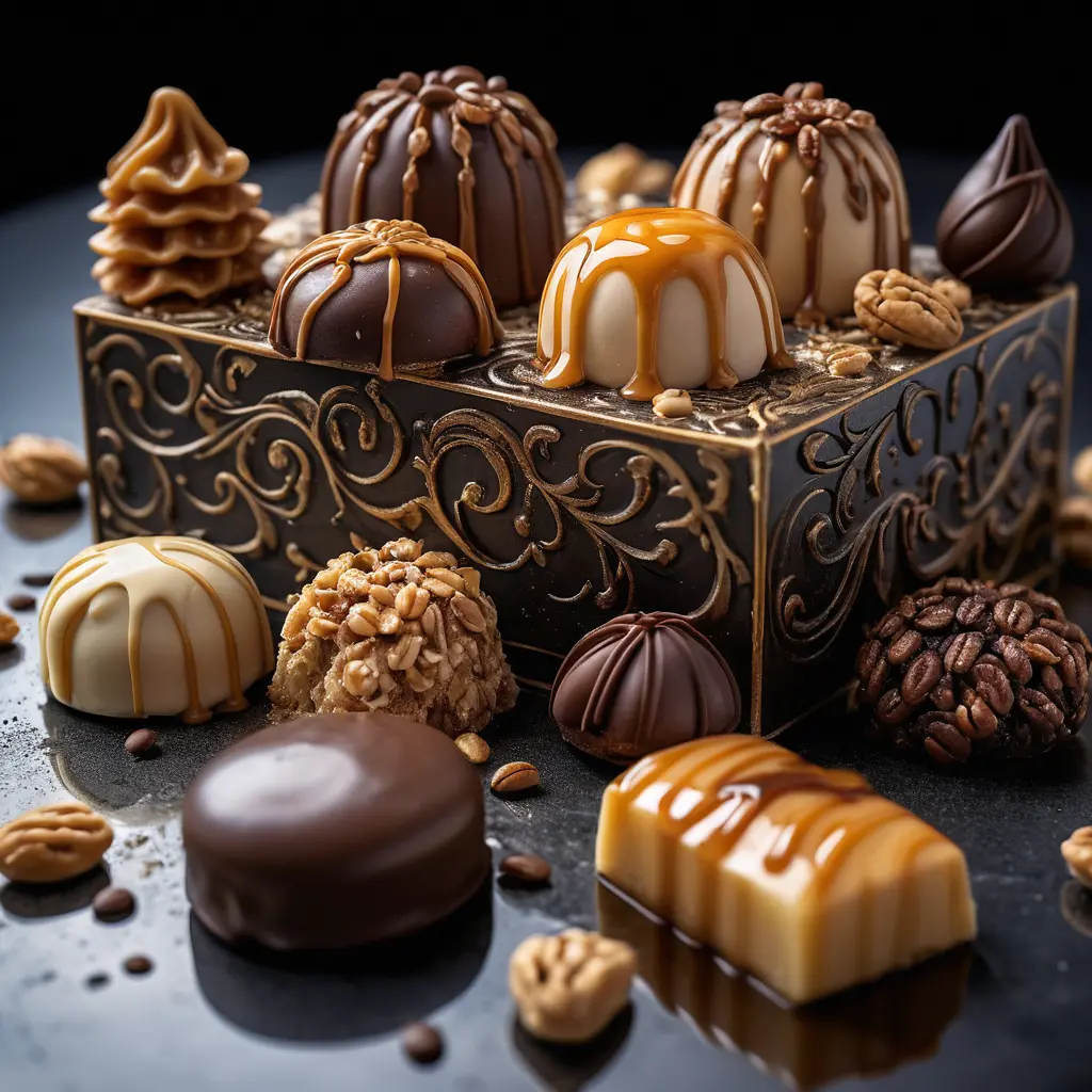 Macro close up of artisanal pralines in a paris patisserie