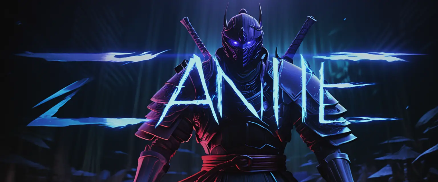 Futuristic blue samurai inspired title typography design