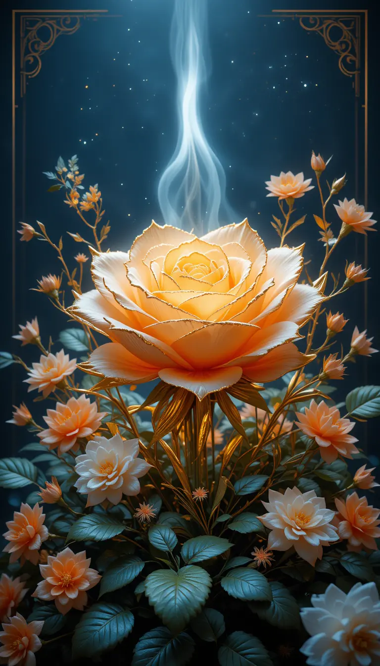 Luxurious 3D rose with golden petals on dark background