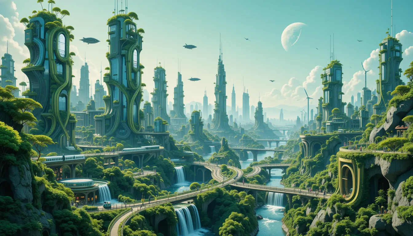 Futuristic green metropolis with organic architecture and nature