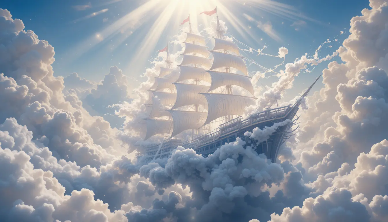 Ethereal Vapor Ship Sailing Across A Radiant Sky