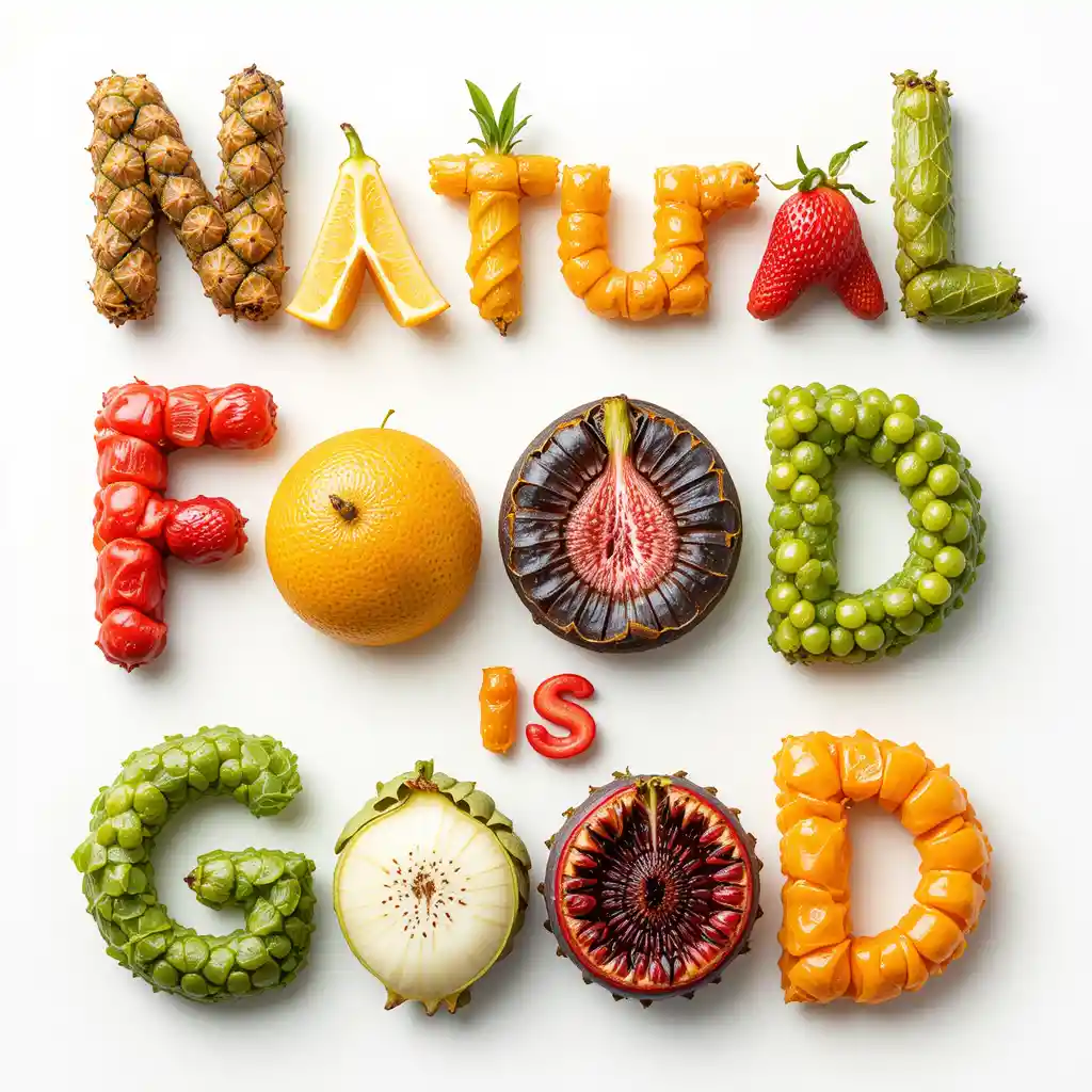 Natural food quote poster made from real fruits