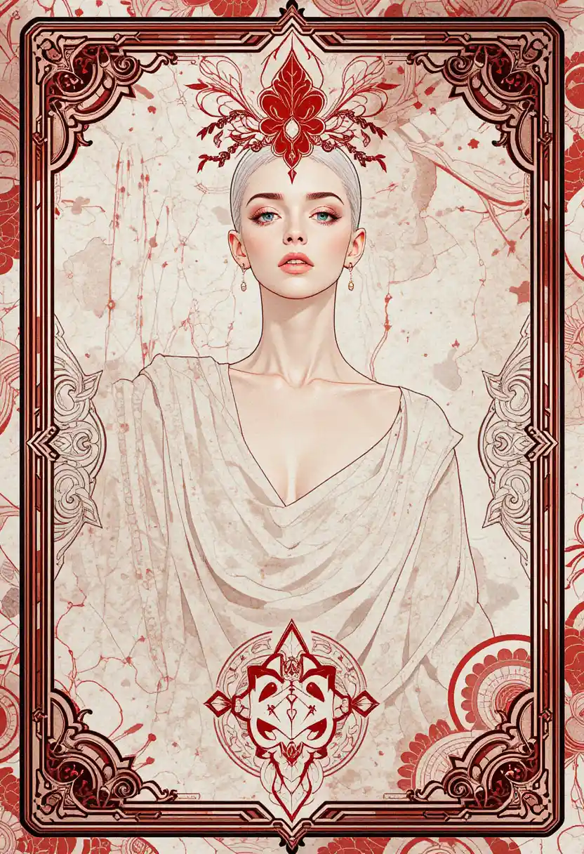 Arcane fantasy playing card back with red and white design