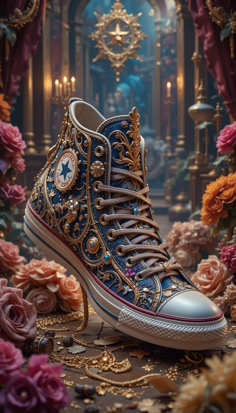 Luxurious digital illustration of an ornate Converse sneaker