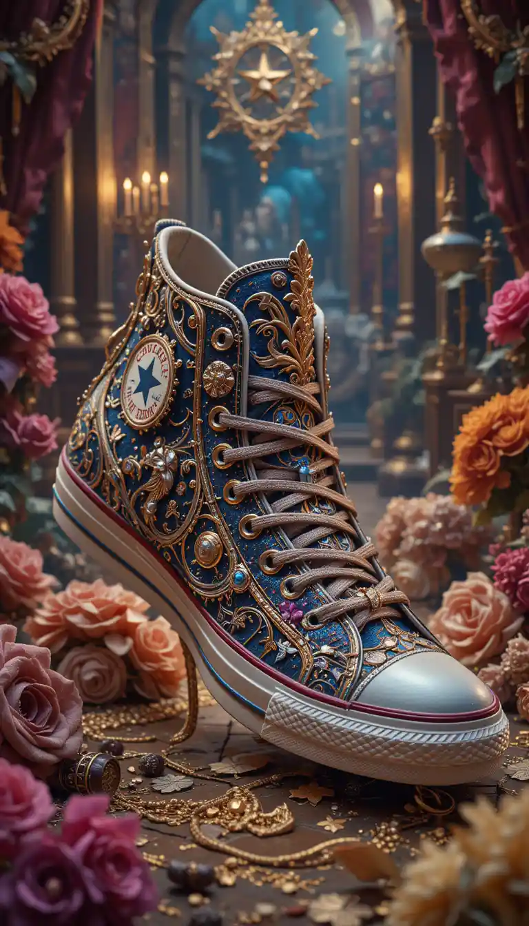 Lussuosa illustrazione digitale di una sneaker Converse decorata
