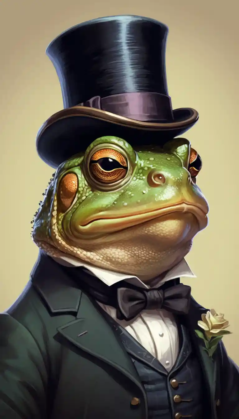 Anthropomorphic toad portrait in a Victorian suit and hat