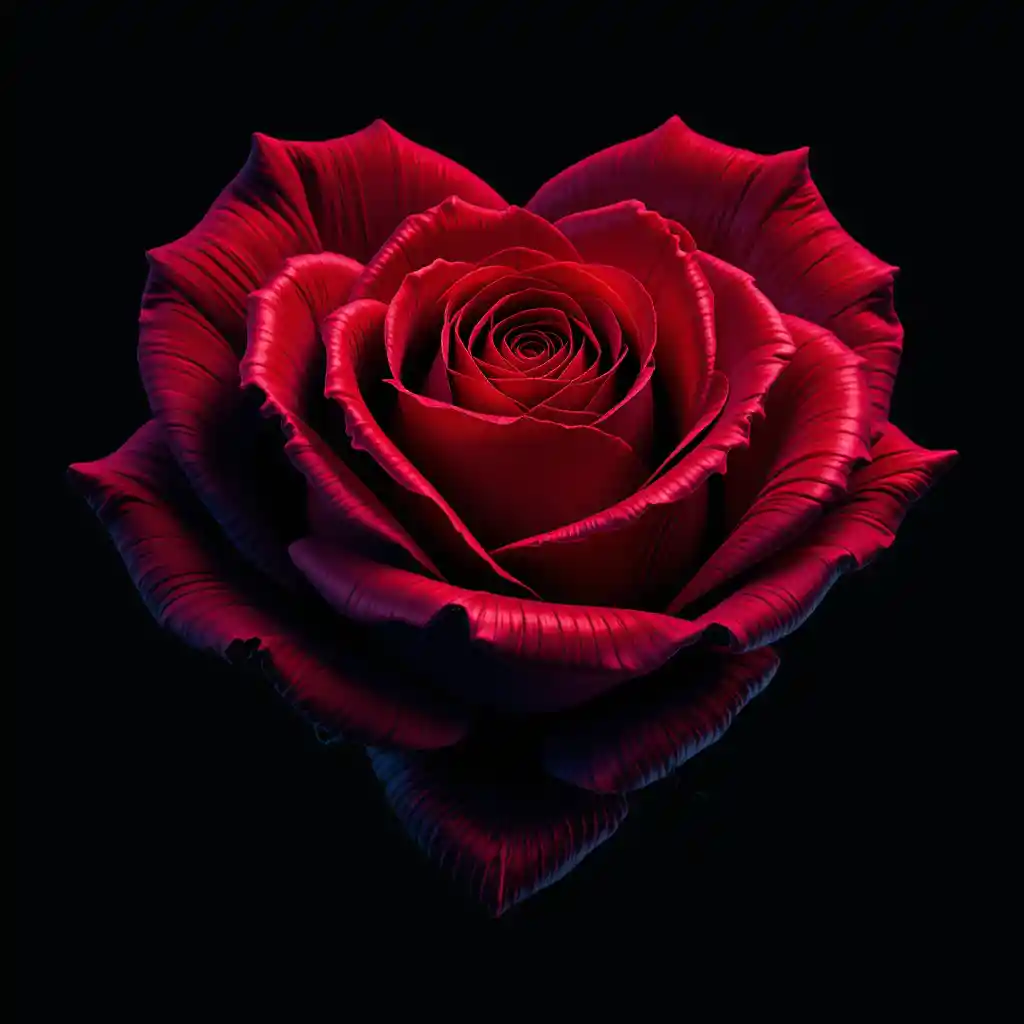 Heart shaped red rose vector on black background