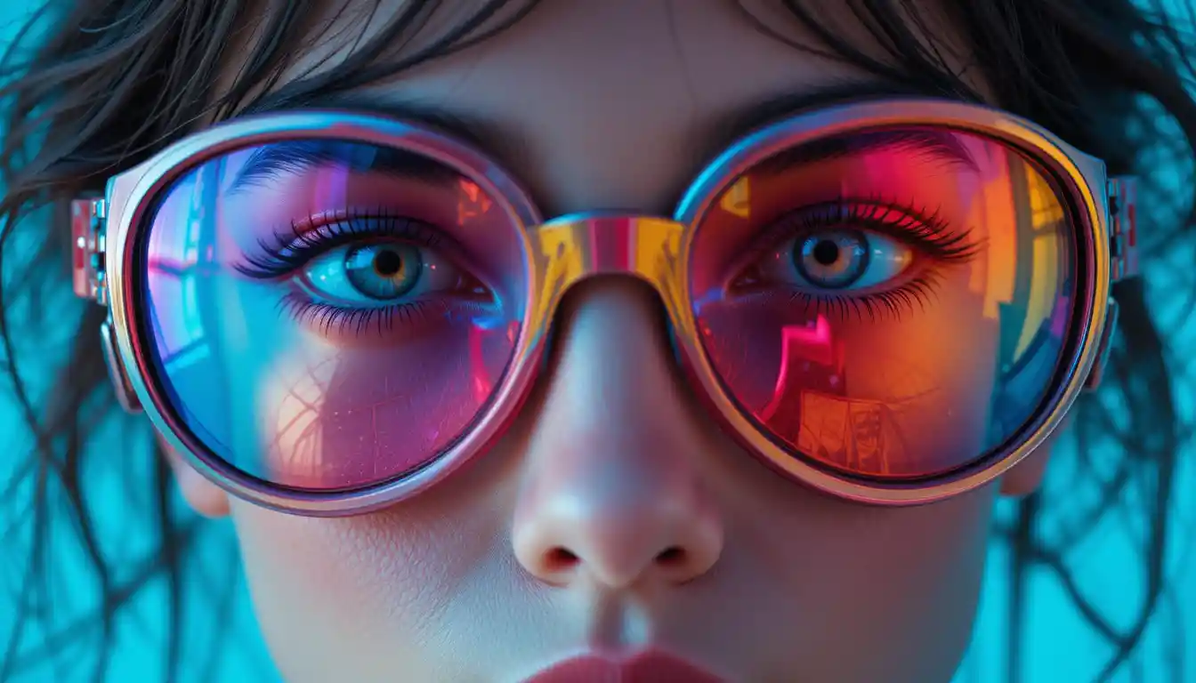 Colorful reflections captured in a pair of reflective goggles