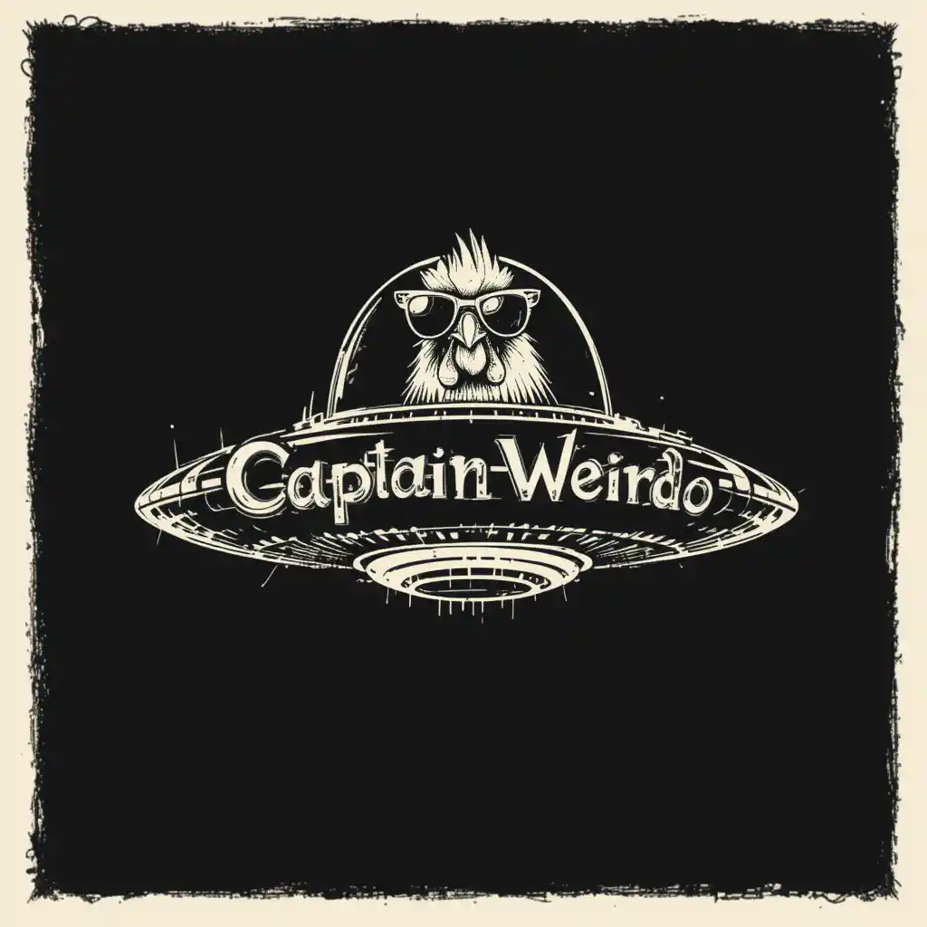 Rooster Captain Weirdo UFO typography illustration on black