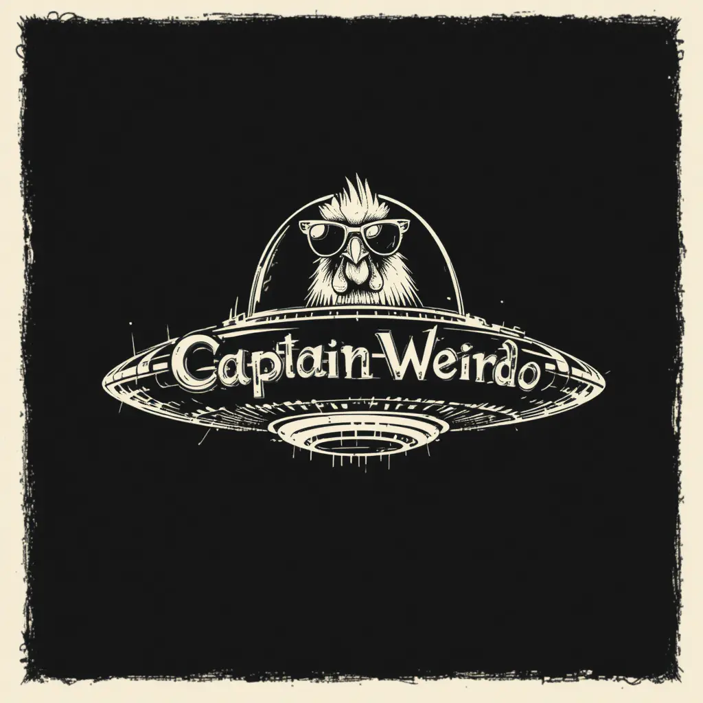 Rooster Captain Weirdo UFO typography illustration on black
