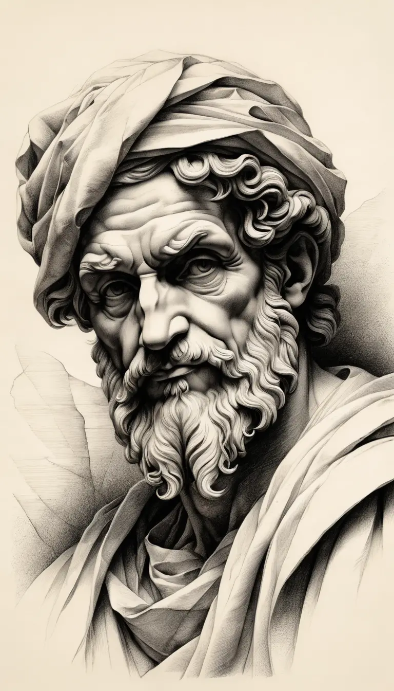 Pencil drawing of a man emerging in soft fragmented lines