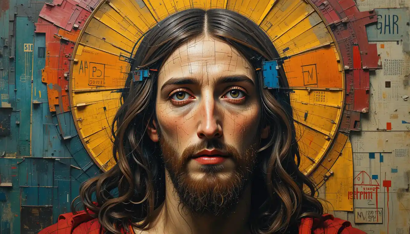 Abstract portrait of Jesus Christ in bold cubist style