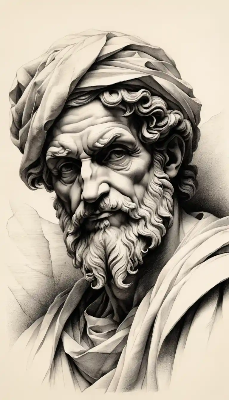 Pencil drawing of a man emerging in soft fragmented lines