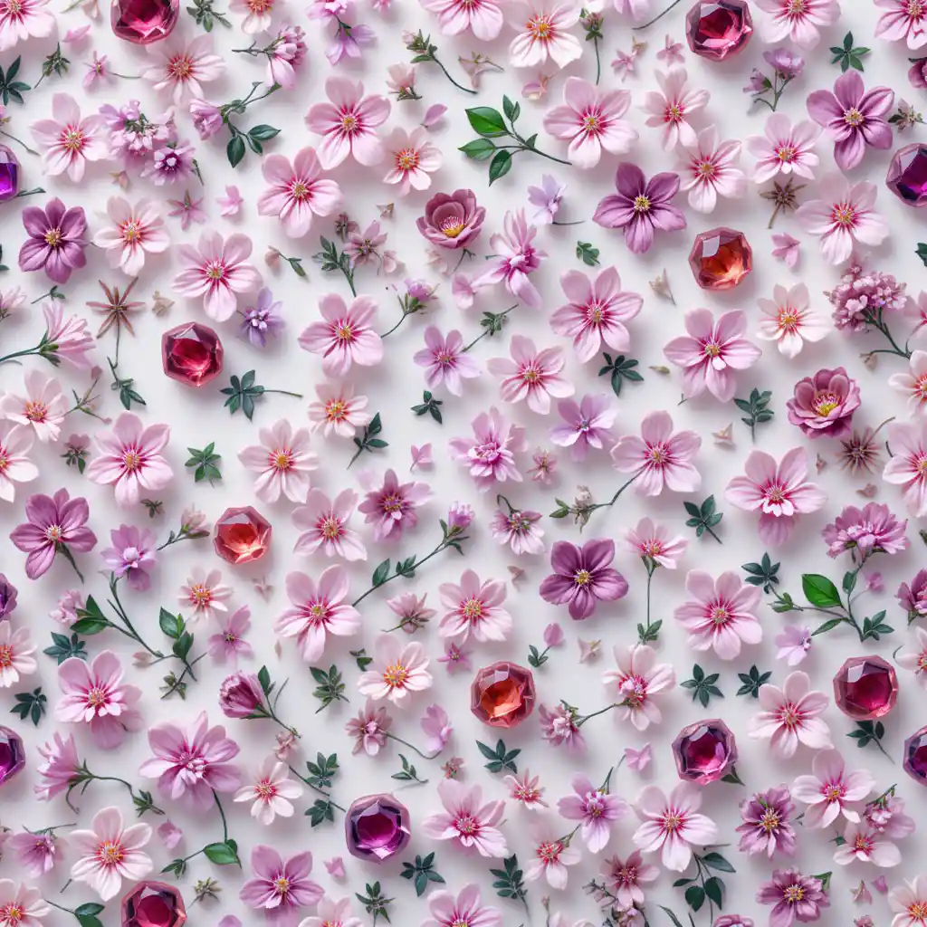3D floral pattern with pink purple flowers and gems