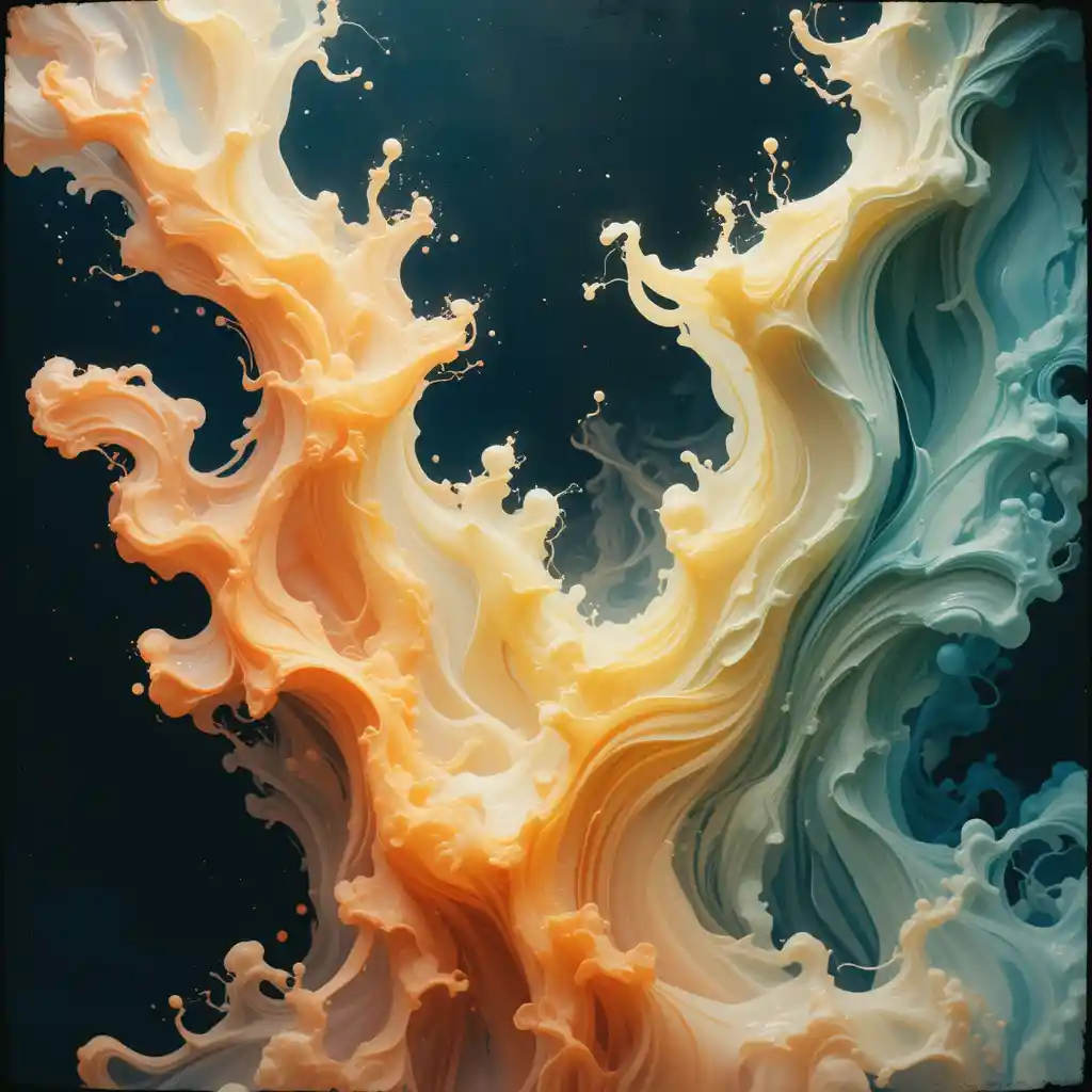 Abstract liquid paints gently blending in slow flowing motion