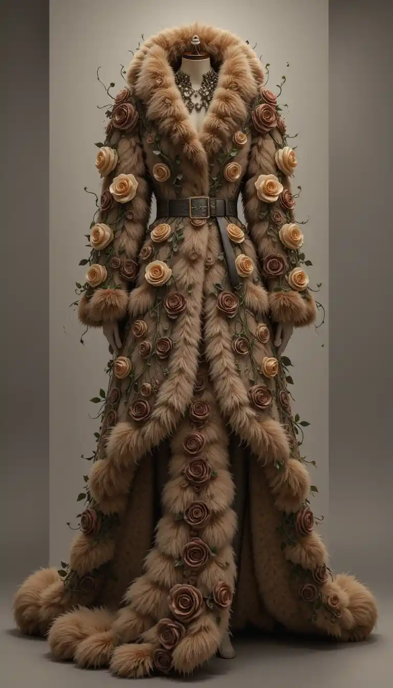 Luxurious Mink Coat Fashion Photography With Rosette Sleeves