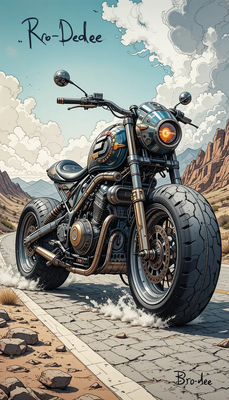 Futuristic rat lowrider car on dramatic desert road