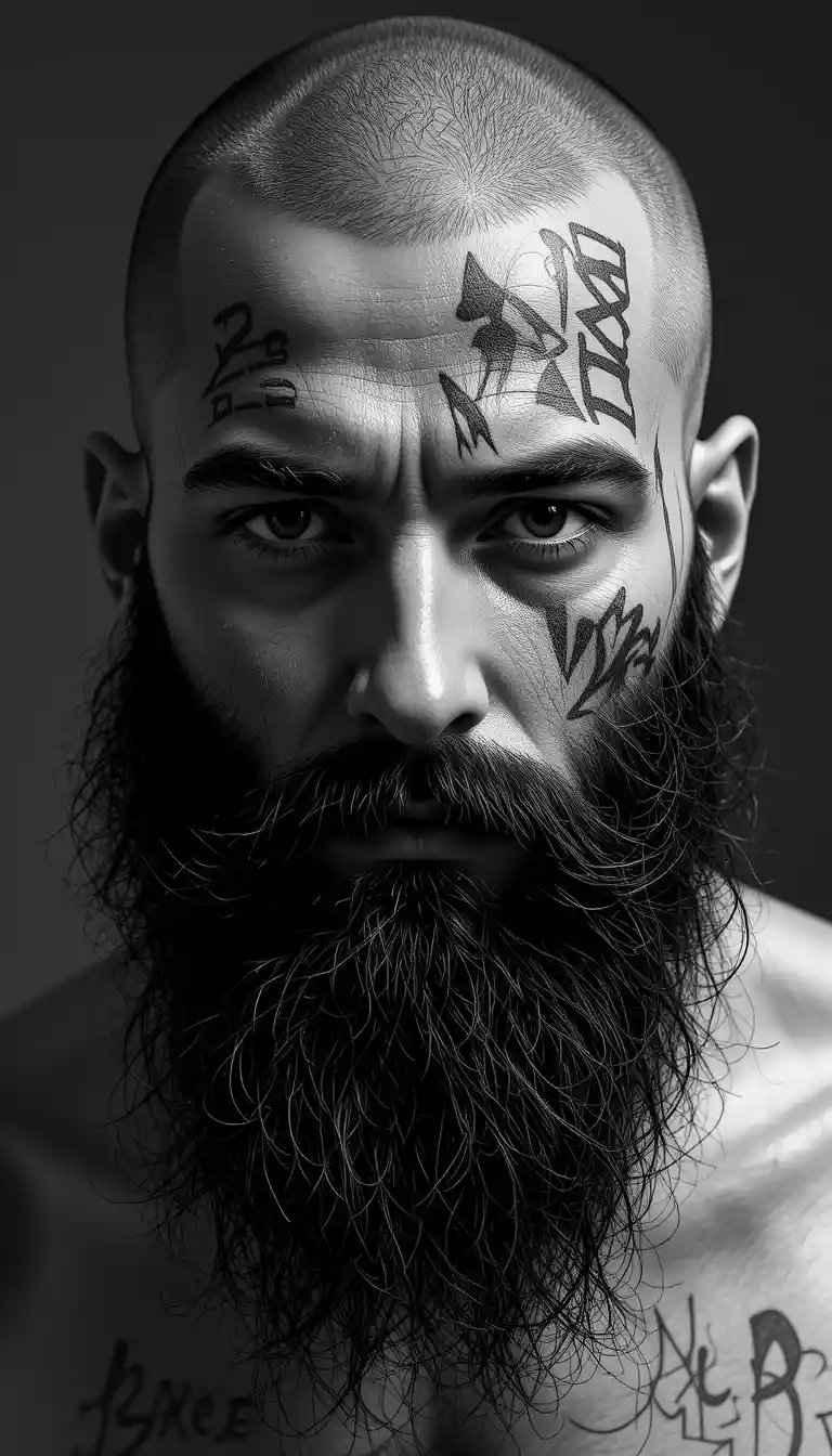Intense bearded man portrait in dramatic black and white