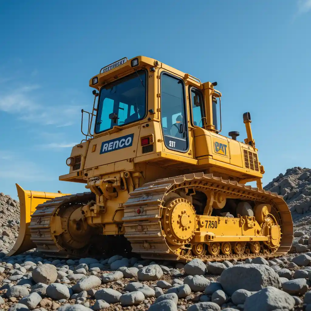Bulldozer Moving Rock At Outdoor Construction Site
