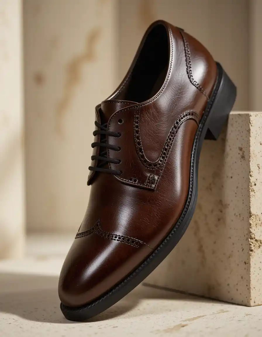 Elegant leather shoes on clean neutral studio background