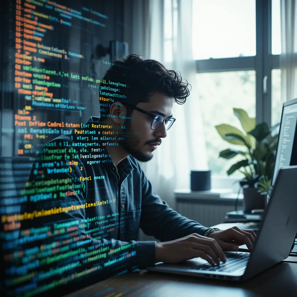 Programmatore software che lavora da casa con il codice