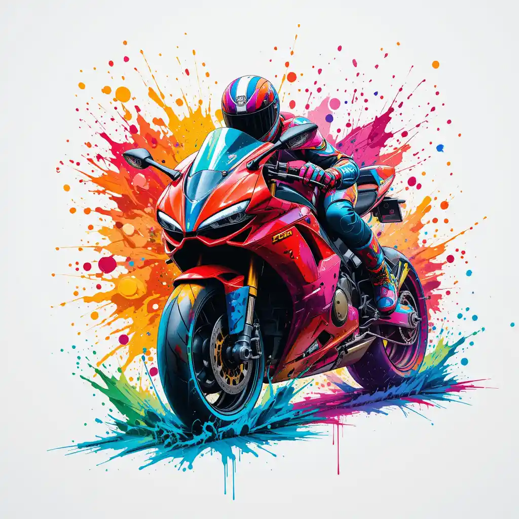 Colorful ducati motorcycle in vibrant cartoon splatter art