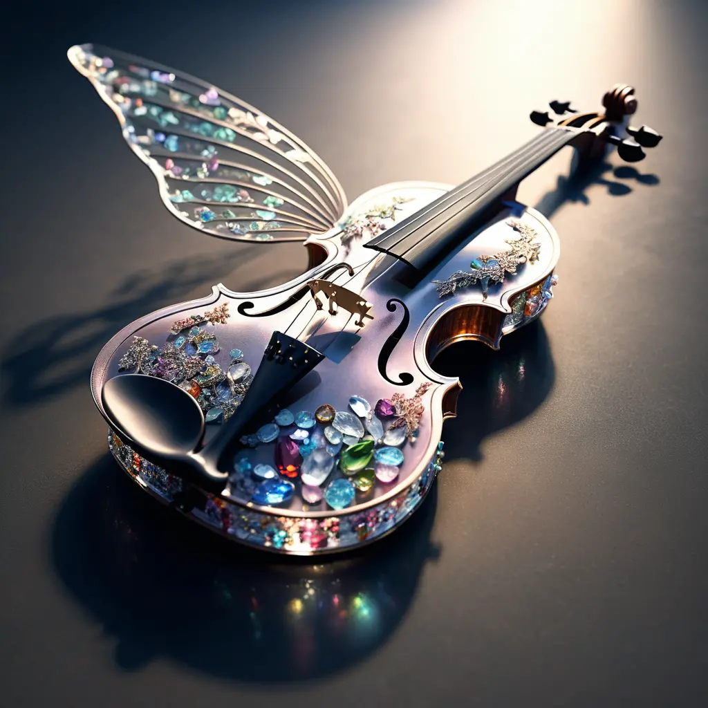 Transparent gemstone violin with delicate fairy wings