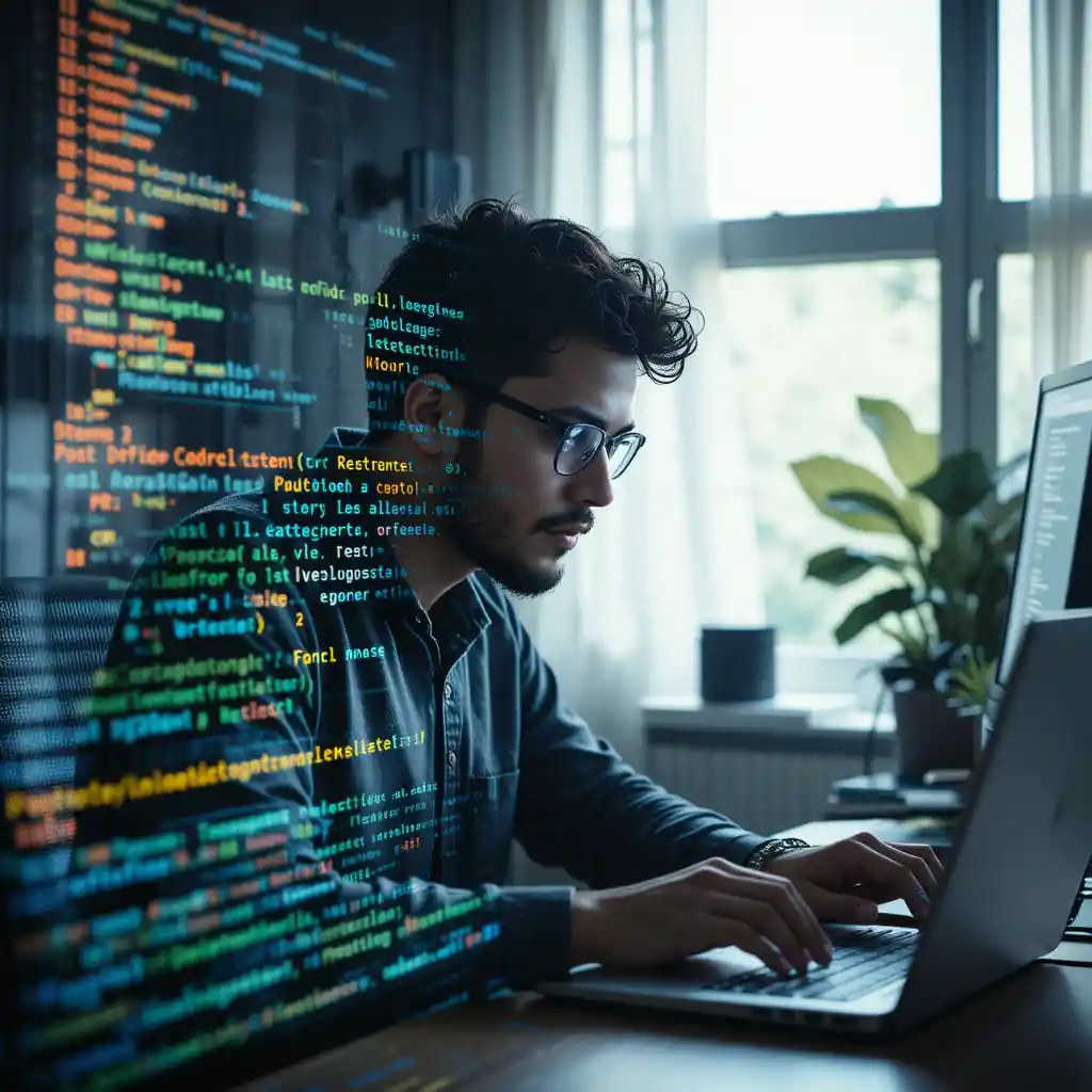 Programmatore software che lavora da casa con il codice