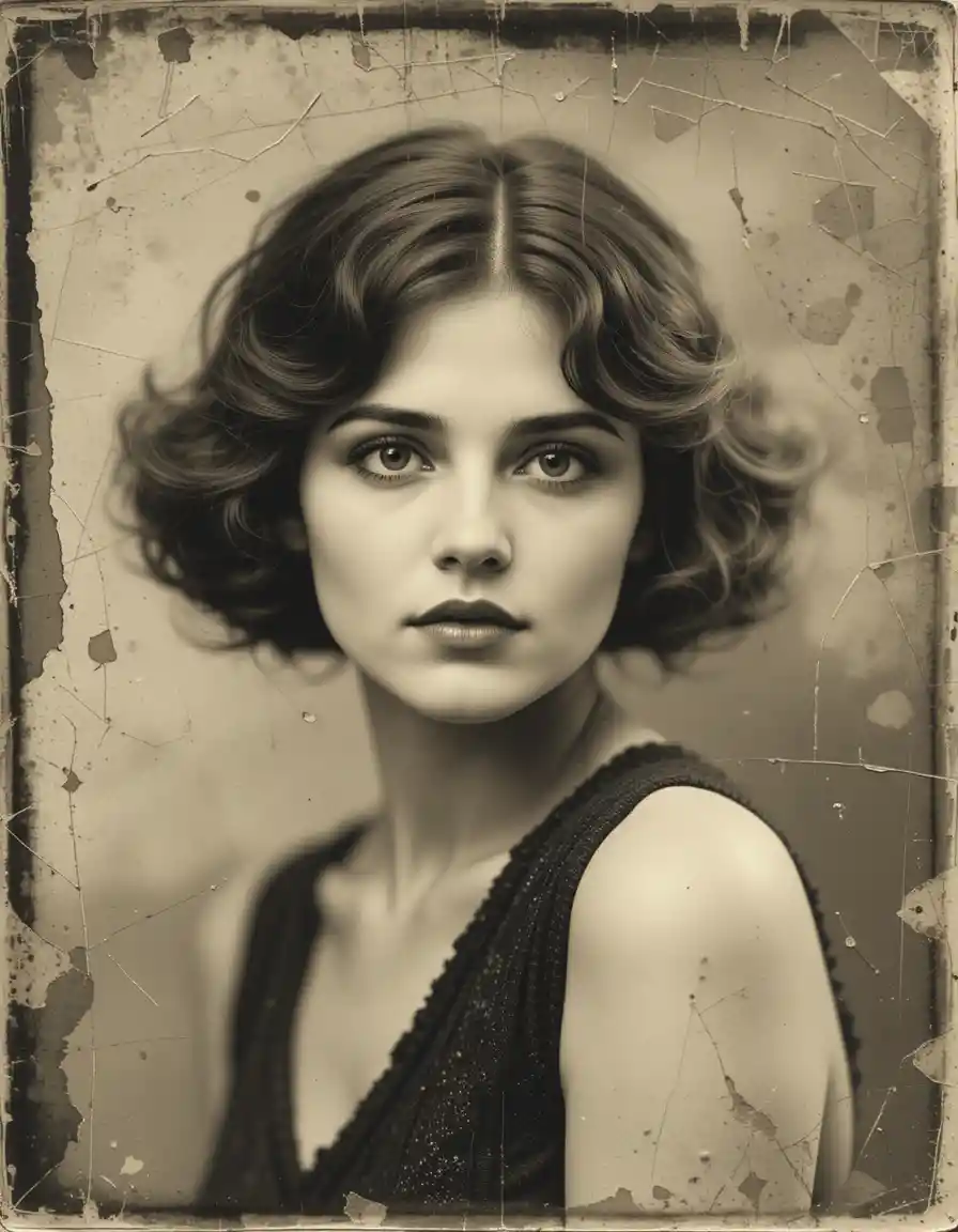 Sepia vintage portrait of a beautiful 1920s woman