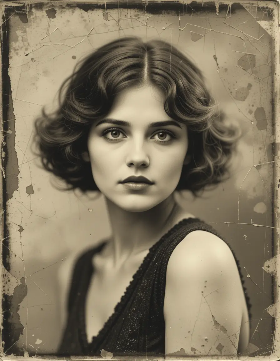 Sepia vintage portrait of a beautiful 1920s woman