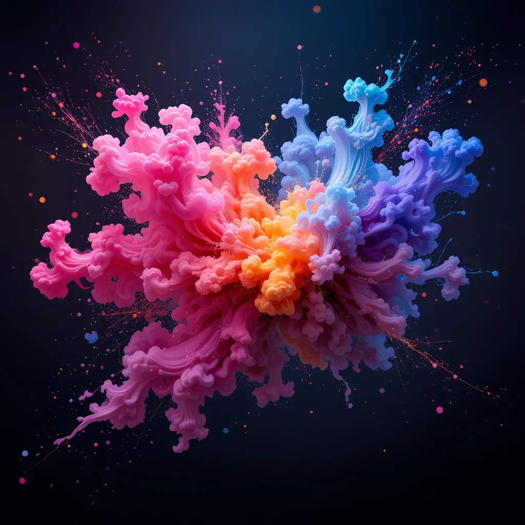 Colorful ink clouds swirling in dark abstract space